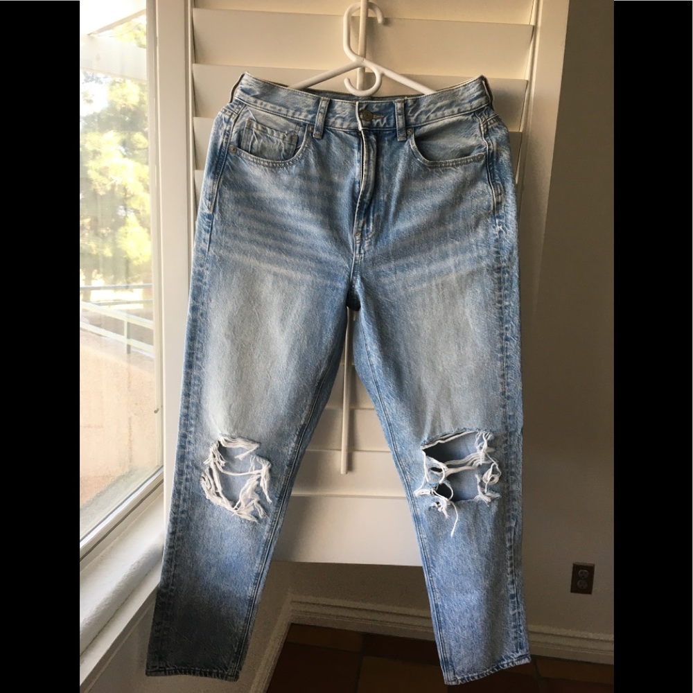 American Eagle High Waisted Distressed Mom Jeans